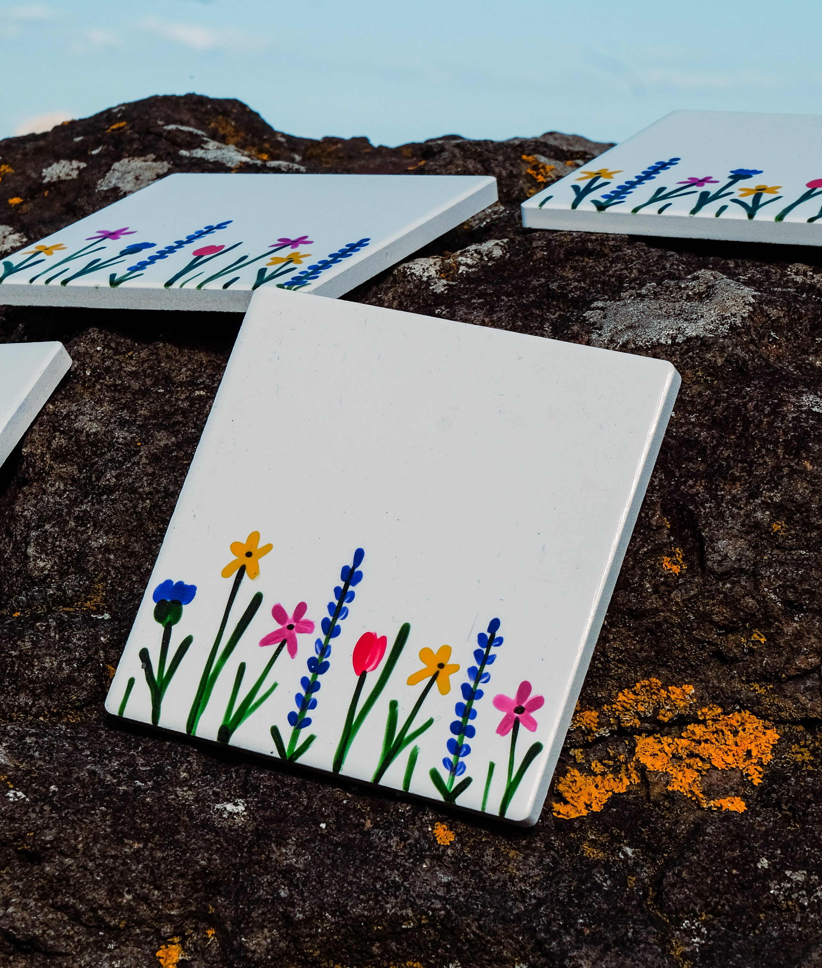 Flower Meadow Square Ceramic Coasters x 4