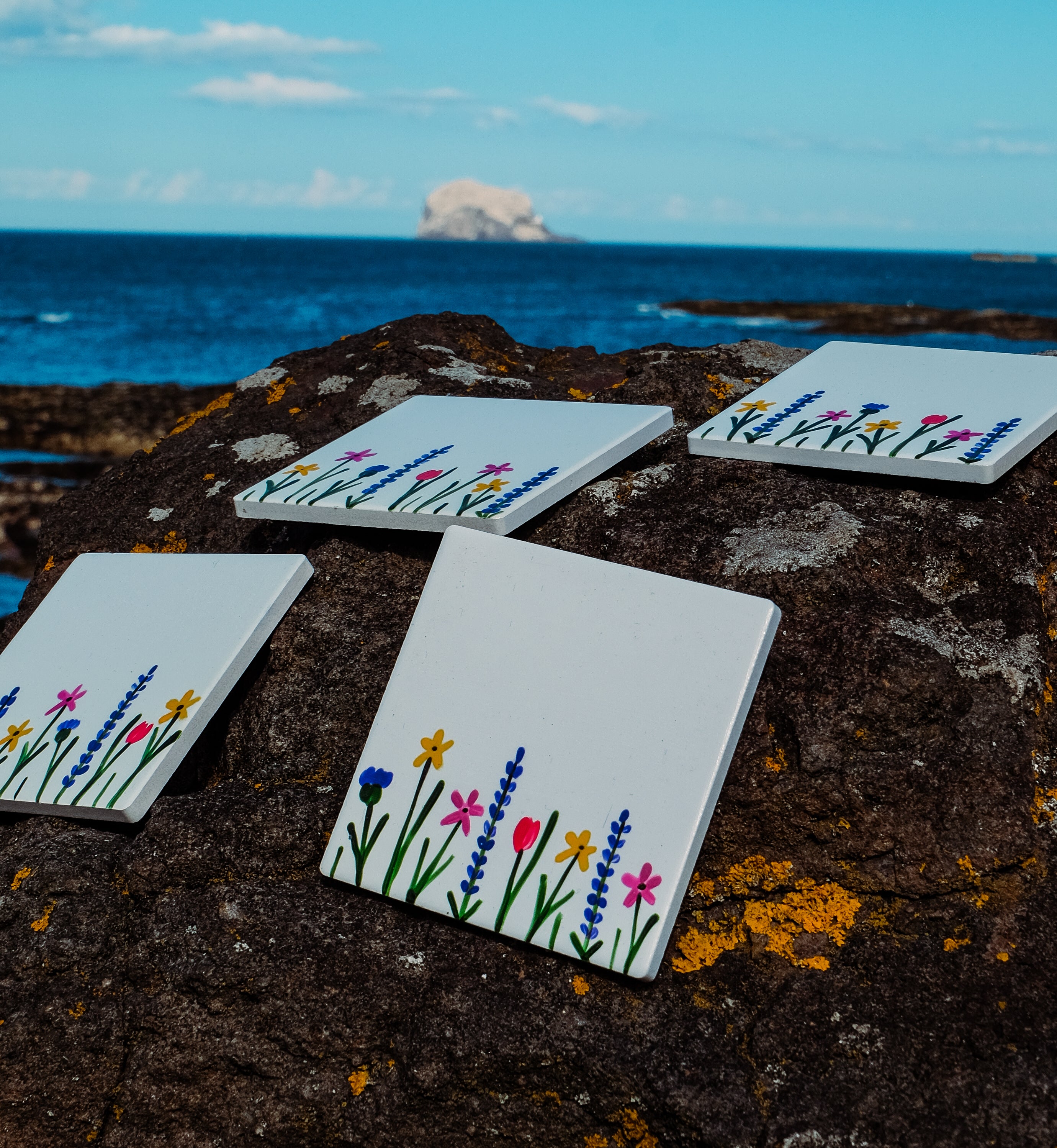 Flower Meadow Square Ceramic Coasters x 4