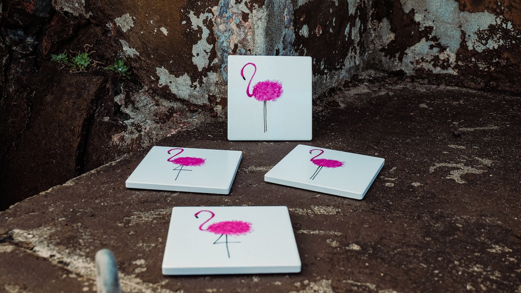Flamingo Square Ceramic Coasters x 4