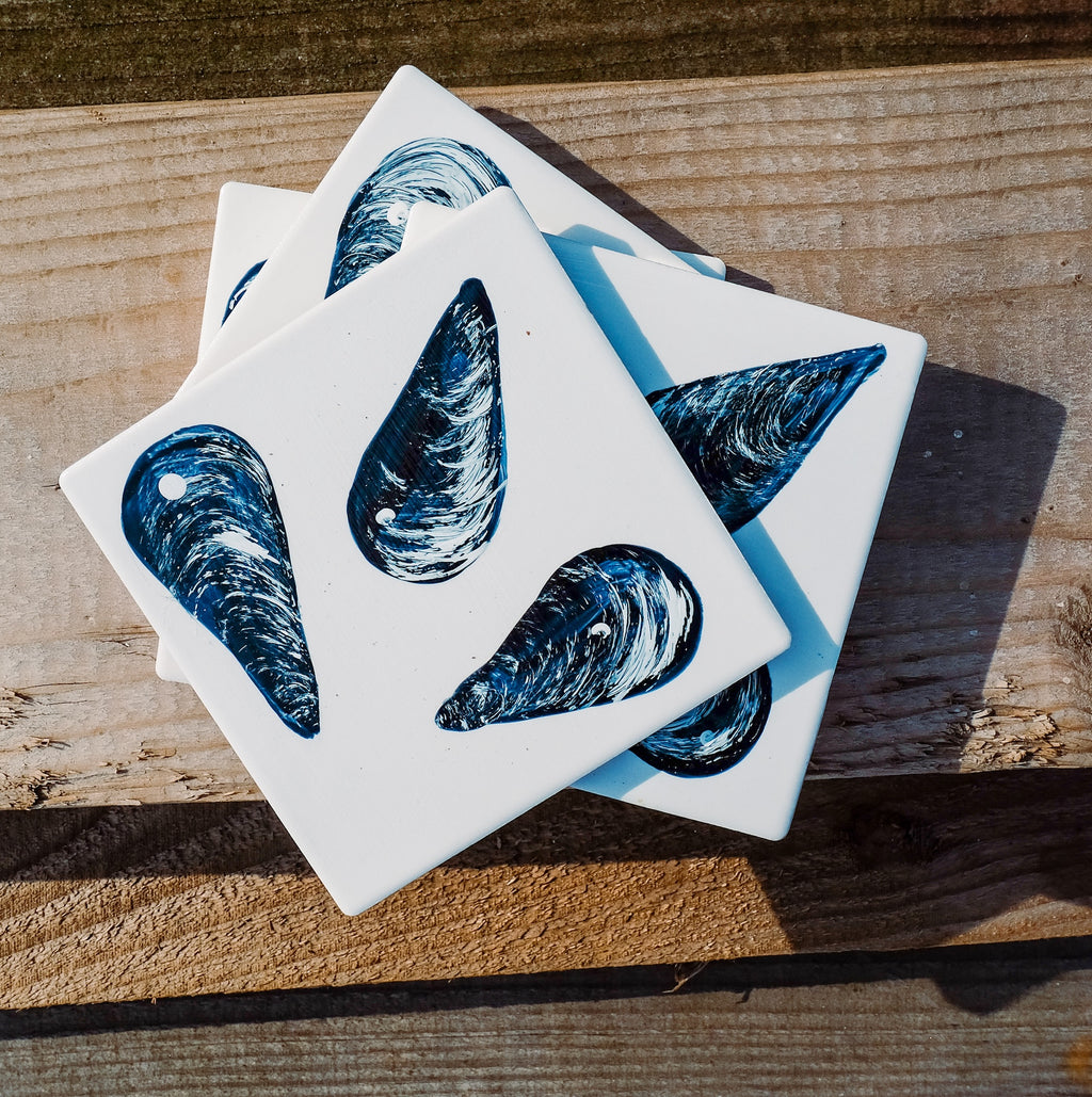Mussels Square Ceramic Coasters x 4