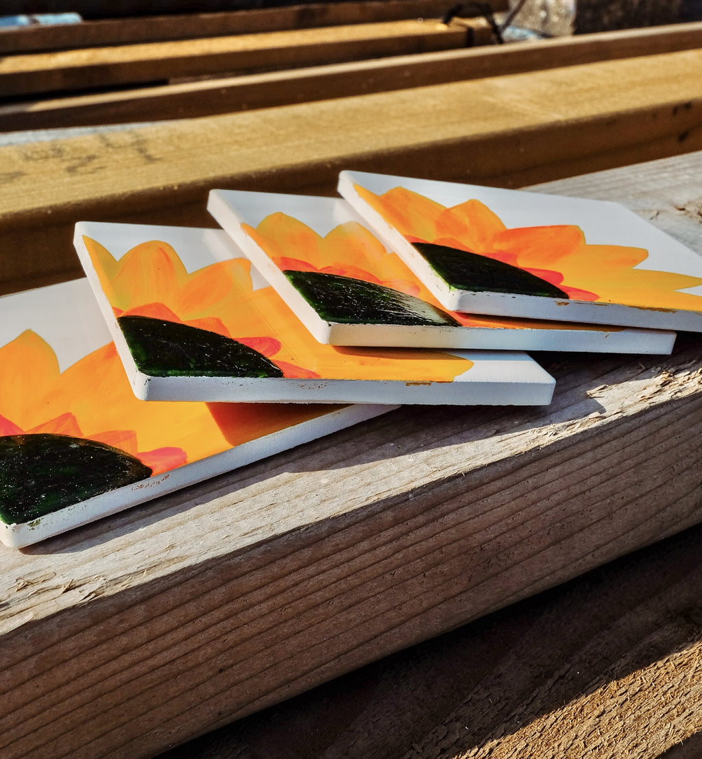 Sunflower Square Ceramic Coasters x 4