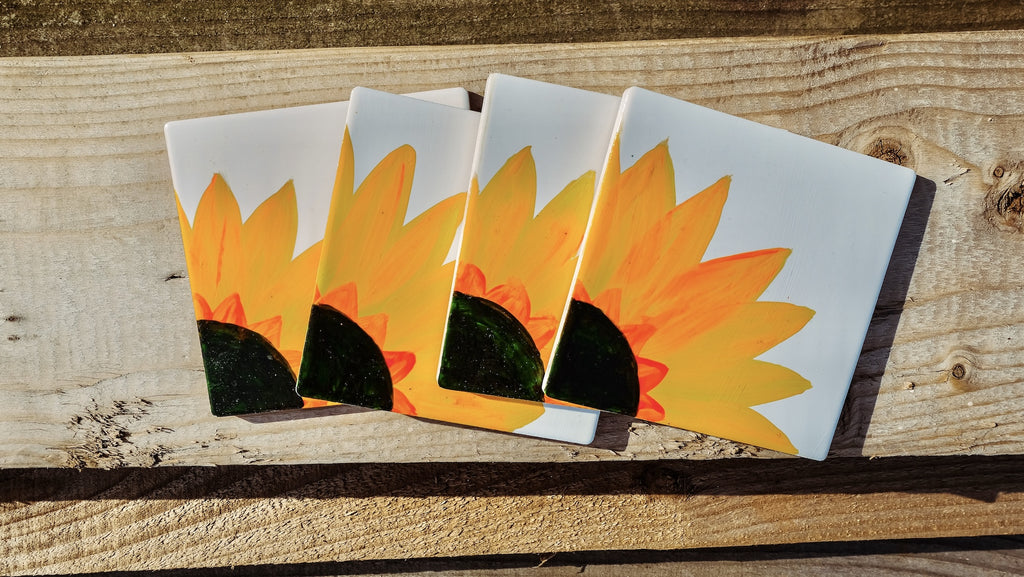 Sunflower Square Ceramic Coasters x 4