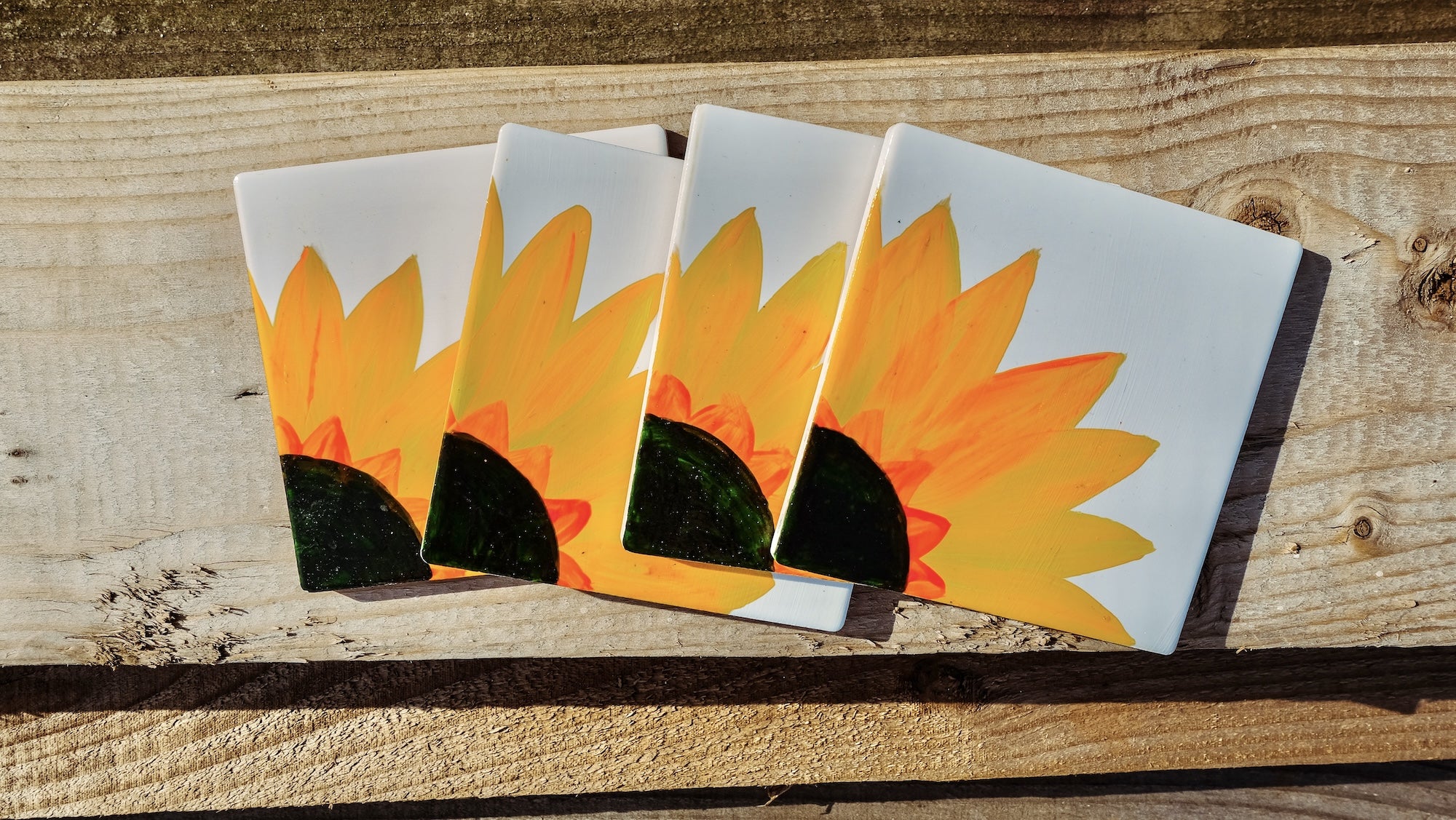 Sunflower Square Ceramic Coasters x 4